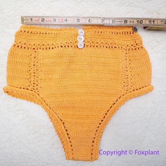 NEW She Made Me Essential High-Waisted Crochet Bikini Bottoms Orange, size L - Picture 7 of 13